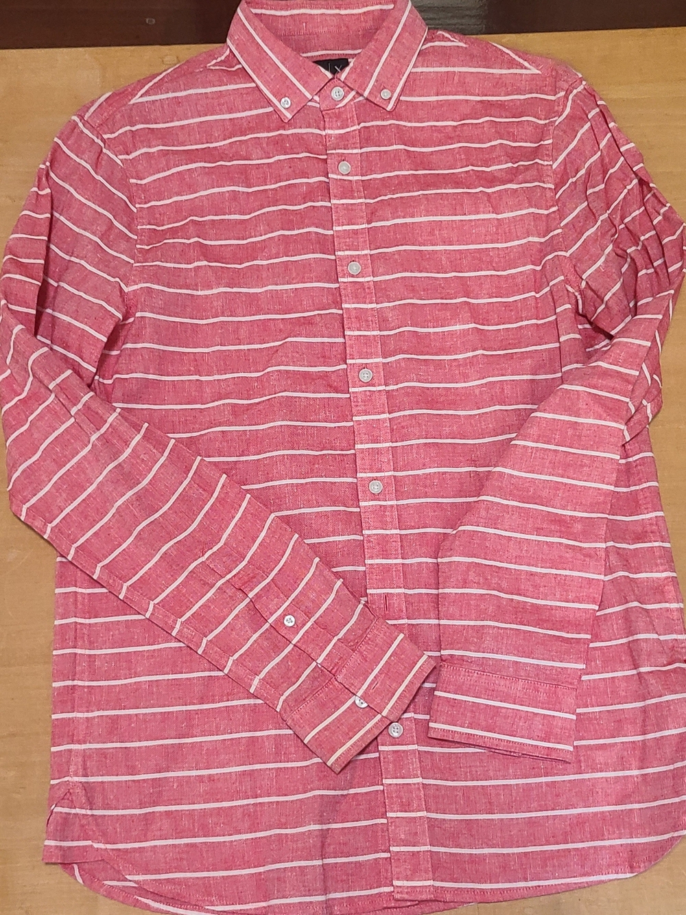 Armani Echange Men's Red Striped Button-Down Shirt